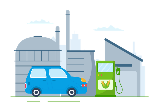 Biocombustível com carro  Ilustração