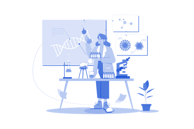 Bioestadístico realizando investigaciones sobre genética.  Ilustración