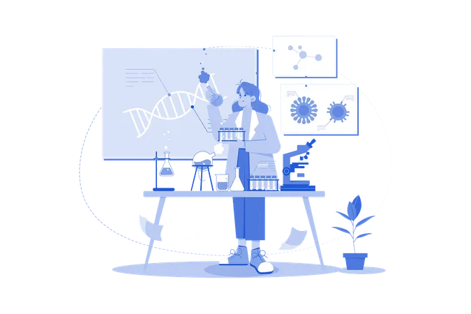 Bioestadístico realizando investigaciones sobre genética.  Ilustración