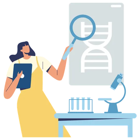 Biologielehrer unterrichtet im Labor über DNA  Illustration