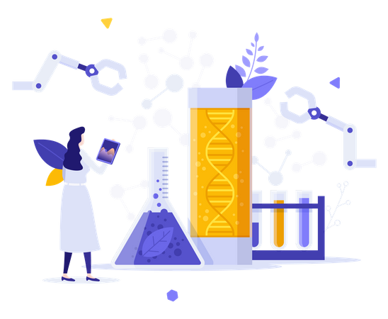 Biologist Looking At Dna Molecule  Illustration