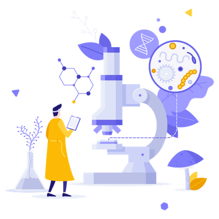 Biologist Looking At Microscope  일러스트레이션