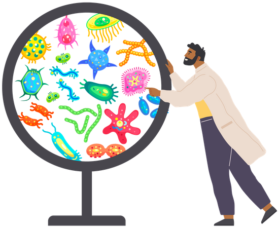 Biologist Studies Microorganisms Illustration