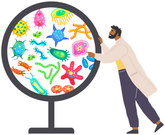 Biologist Studies Microorganisms  Illustration