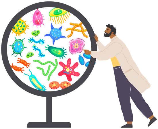 Biologist Studies Microorganisms  Illustration