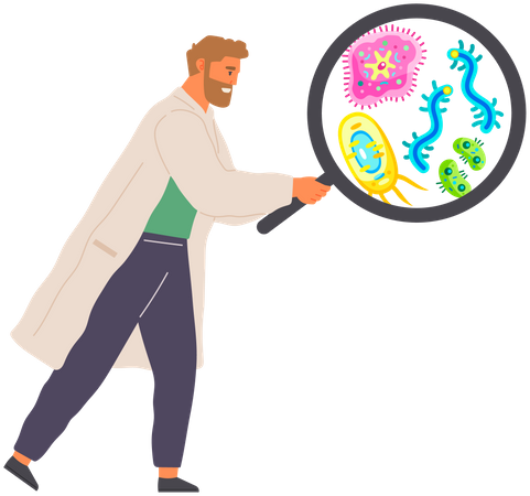 Biologist Studies Microorganisms  Illustration