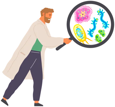 Biologist Studies Microorganisms  Illustration