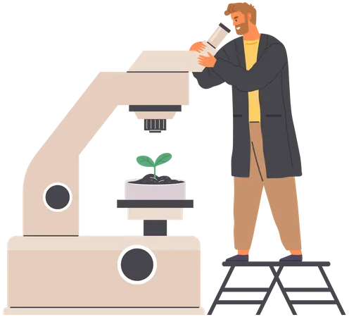 Biologist Studies Plant  Illustration