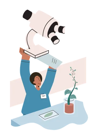 Biologiste examinant une plante verte en laboratoire  Illustration