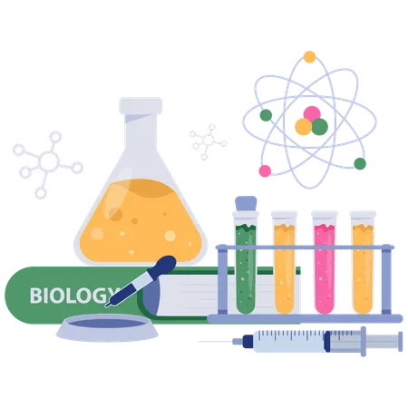 Biology books and equipment  Illustration