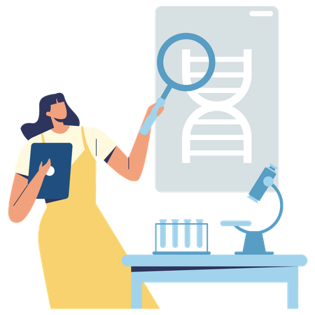 Biology teacher teaching about DNA in lab Illustration