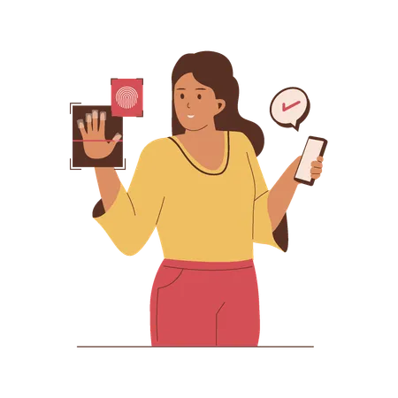 Biometric hand scanner technology used by businesswoman  Illustration