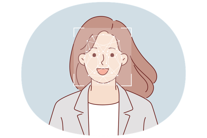 Biometric network for face recognition in front of woman undergoing identification  Illustration