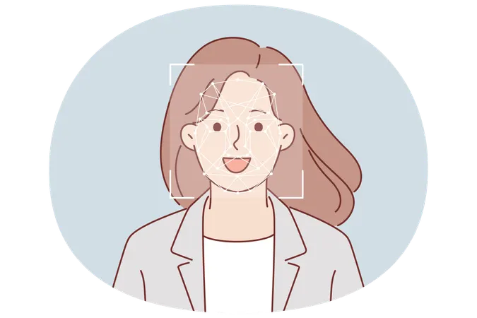 Biometric network for face recognition in front of woman undergoing identification  Illustration