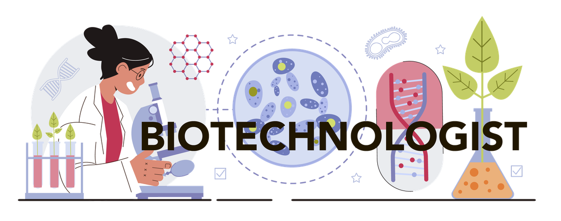Biotechnologist research on Cellular and bimolecular processes  Illustration