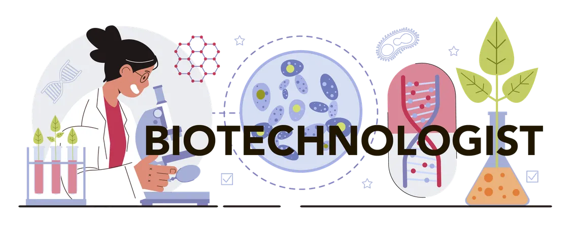 Biotechnologist research on Cellular and bimolecular processes  Illustration