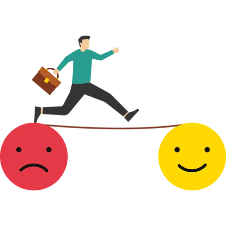 Caring Thinking Concept Relaxation Makes Anxiety Or Stress Happy Bipolar Disorder Depressed Man Walking From Sad Face To Happy Face Optimistic Relief Or Mental Illness Therapy Illustration