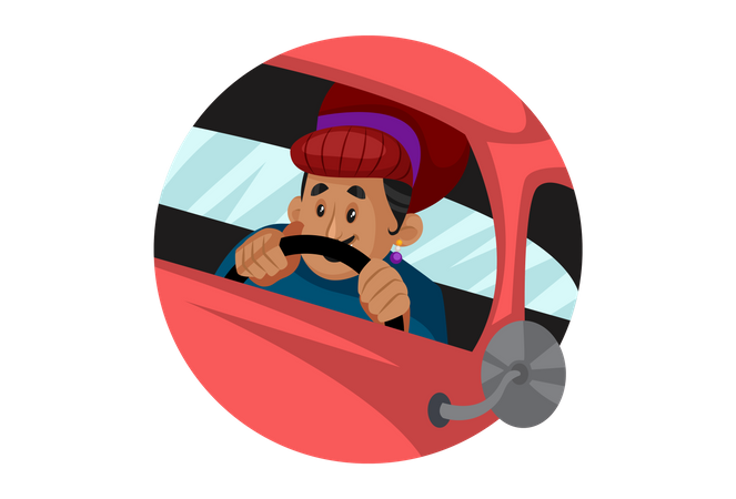 Birbal driving car  Illustration