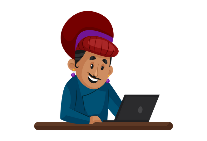 Birbal working on laptop  Illustration