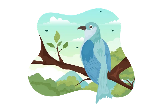 Bird Animal Vector Illustration With Birds On Tree Roots And Sky As Background In Flat Cartoon Style Design Template Illustration