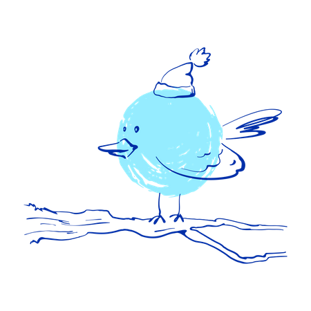 Bird in hat on branch  Illustration