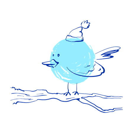 Bird in hat on branch  Illustration