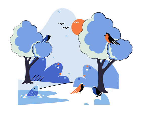 Birds in forest  Illustration