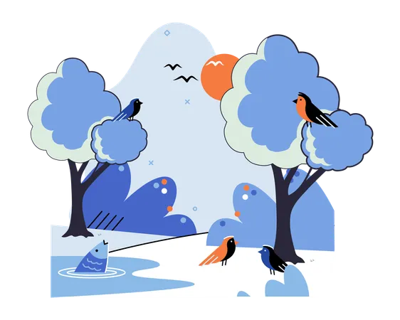 Birds in forest  Illustration