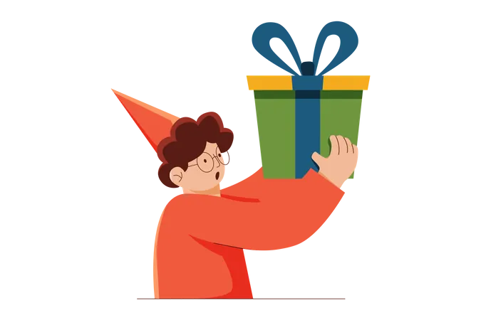 Birthday Boy Holding Birthday gift  Illustration