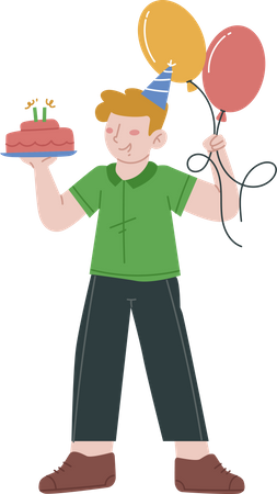 Birthday boy holding cake Illustration