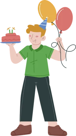 Birthday boy holding cake  Illustration