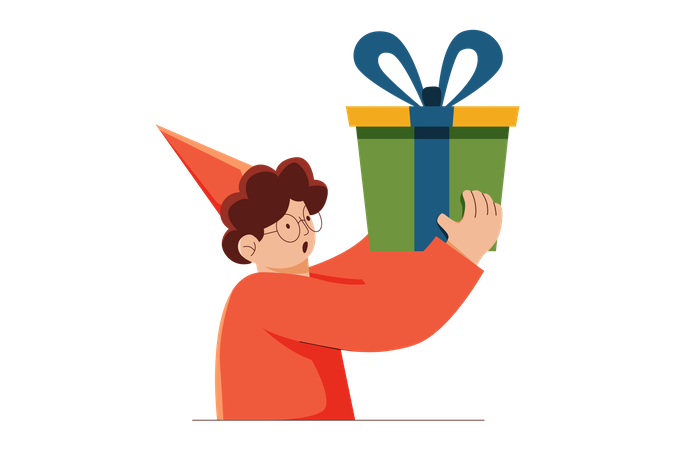 Birthday Boy Holding Birthday gift  Illustration