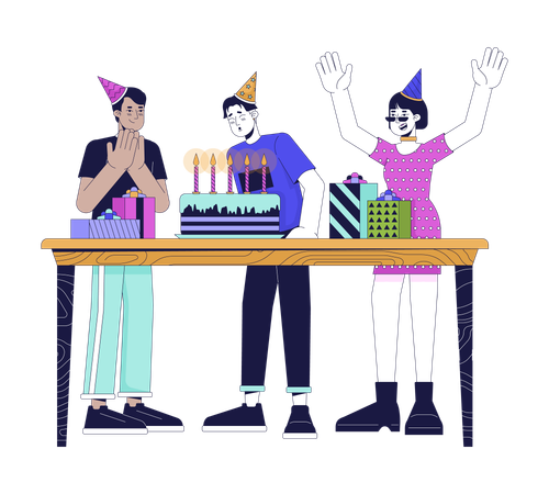 Birthday boy is celebrating with his friends  Illustration
