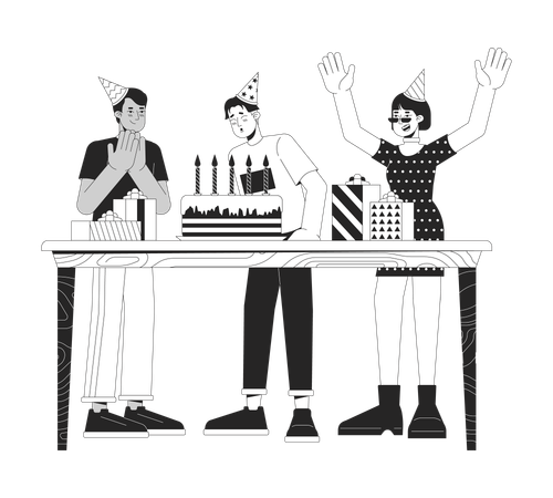 Birthday boy is celebrating with his friends  Illustration