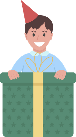 Birthday boy with large gift box Illustration