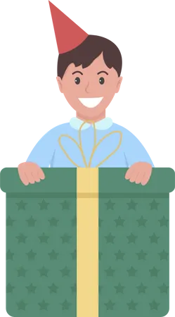 Birthdayboy With Large Gift Box Semi Flat Color Vector Character Full Body Person On White Birthday Surprise For Kid Isolated Modern Cartoon Style Illustration For Graphic Design And Animation Illustration