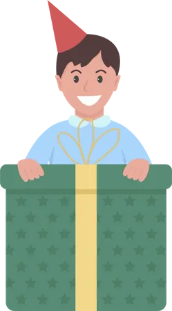 Birthday boy with large gift box  Illustration