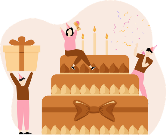 Birthday cake cutting  Illustration