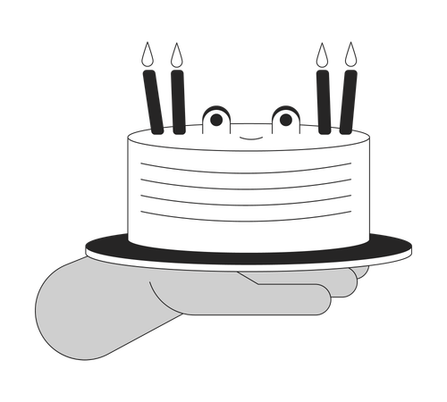 Birthday cake with frog face holding  Illustration