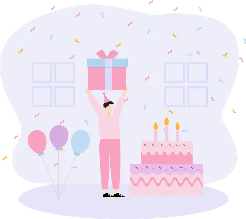 Birthday celebration with gift Illustration
