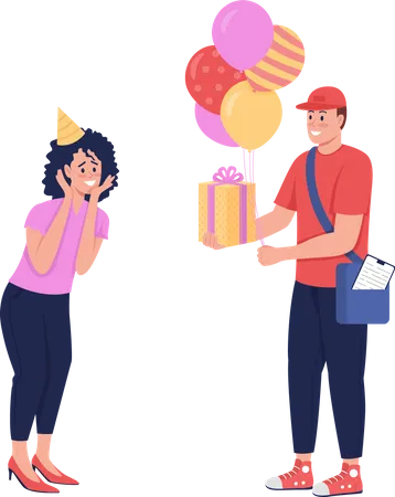 Birthday Gift Delivery Semi Flat Color Vector Characters Interacting Figures Full Body People On White Receive Present Isolated Modern Cartoon Style Illustration For Graphic Design And Animation Illustration