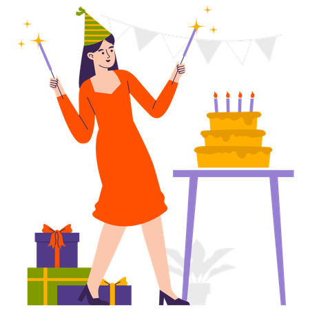 Birthday Girl celebrate Birthday Party  Illustration