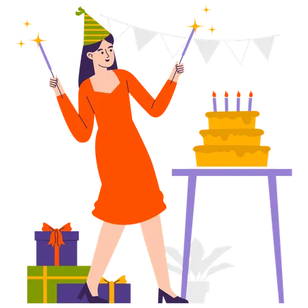 Birthday Girl celebrate Birthday Party  Illustration