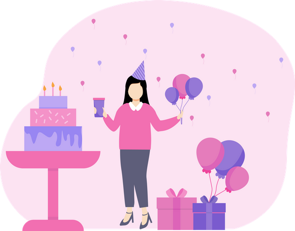 Birthday girl celebrating  Illustration