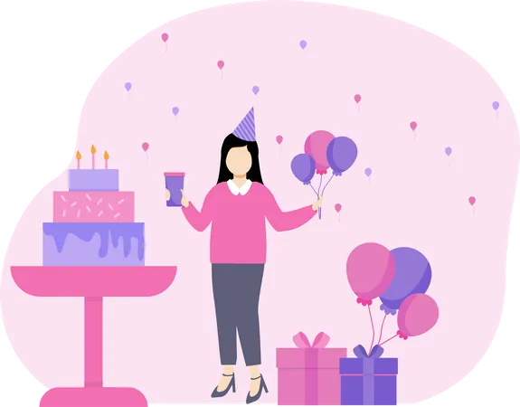 Birthday girl celebrating  Illustration