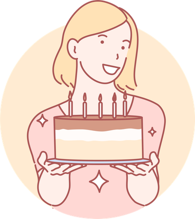 Birthday girl holding cake  Illustration