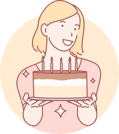 Birthday girl holding cake  Illustration