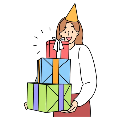 Birthday girl holding gift  Illustration