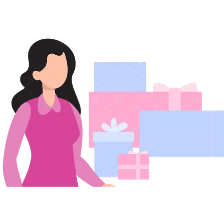 The Girl Is Looking At The Gifts Illustration