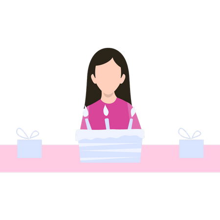 Birthday girl sitting with cake  Illustration